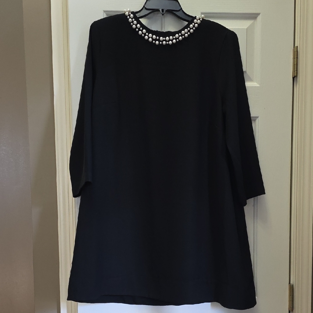 Zara Black Long Sleeve Dress with Pearl Accents